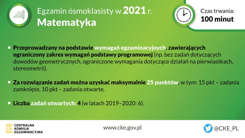 Slajd o wytycznych dotyczących egzaminu ósmoklasisty