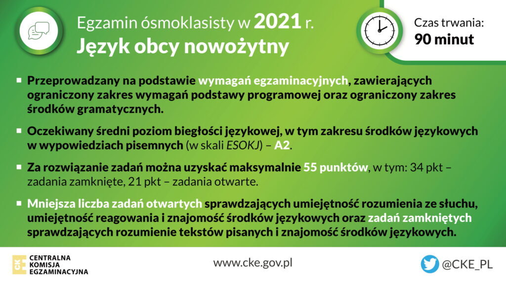 Slajd o wytycznych dotyczących egzaminu ósmoklasisty