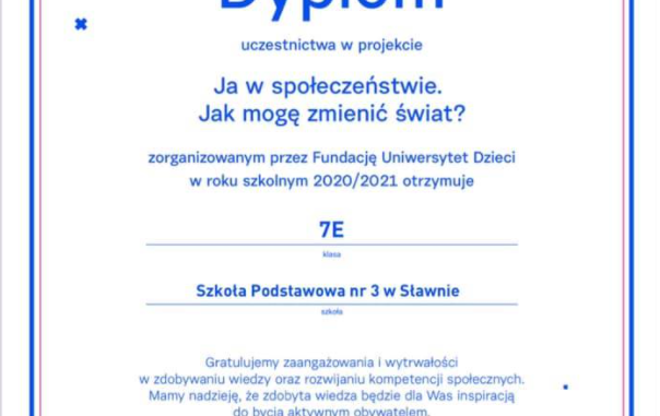 Dyplomy i podziękowania za udział w programie "Ja w społeczeństwie"